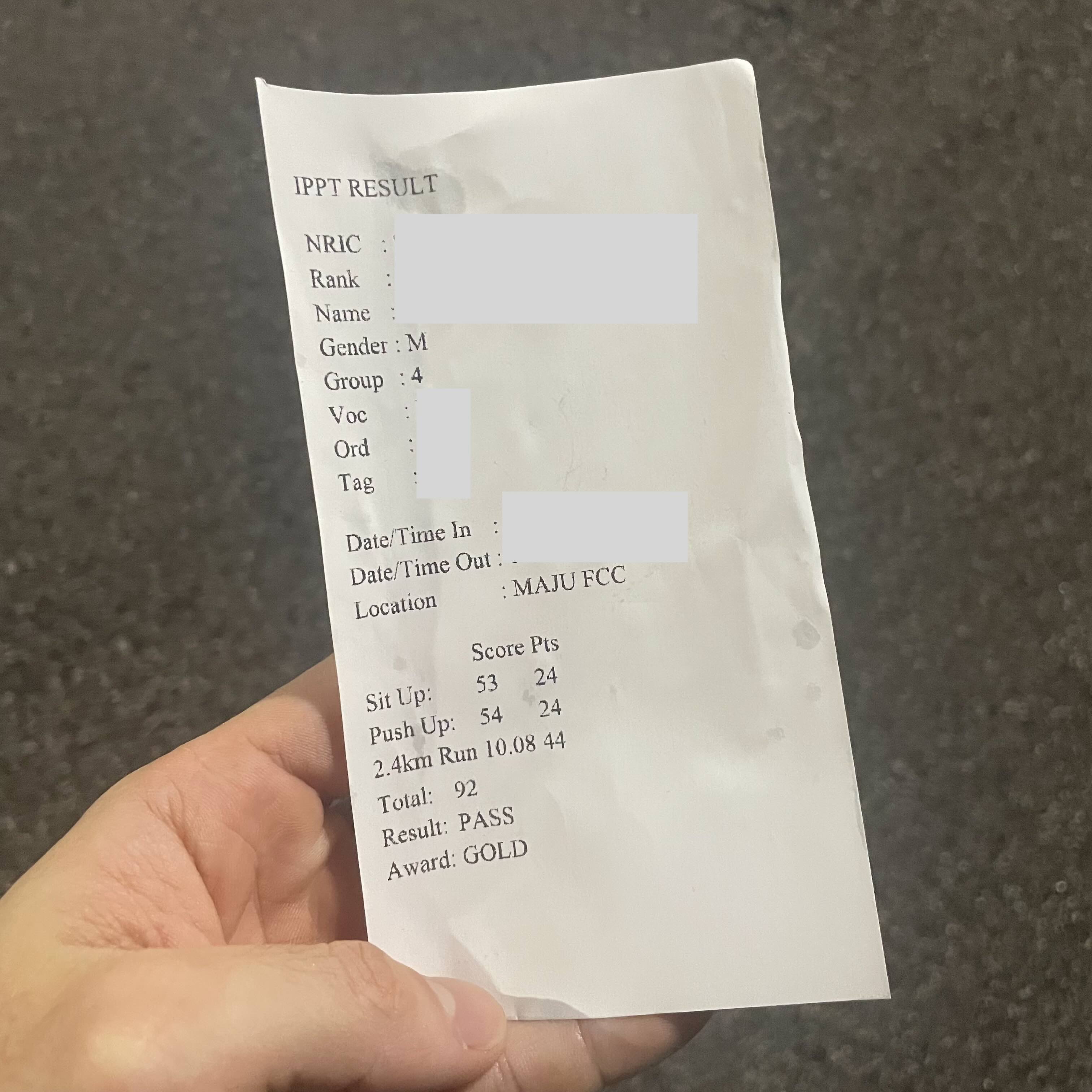 IPPT Gold Result - 92 Points